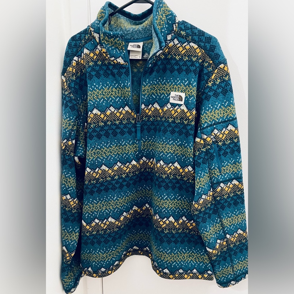 The North Face Blue and Yellow Patterned Pullover